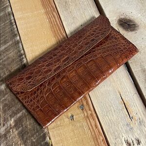 Brown genuine Crocodile Clutch Wallet Hamdmade